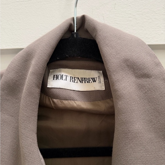 Vintage Holt Renfrew Wool blend Taupe Trench Coat with Waist Belt - Picture 4 of 10